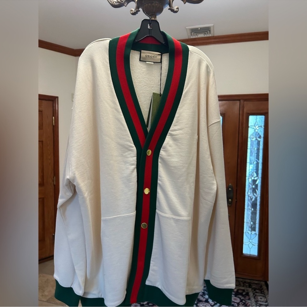 Men’s Gucci, cotton jersey cardigan with Web detail size XL made in Italy